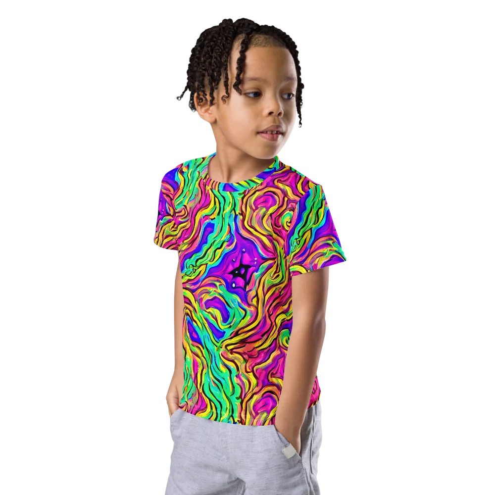 Kaleidoscope Torrent on Kids Crew Neck T-Shirt — Left Front