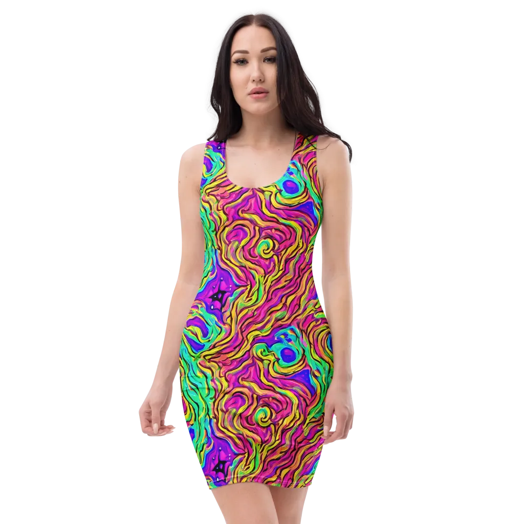 Kaleidoscope Torrent on Bodycon Dress — Front