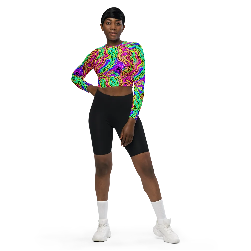 Kaleidoscope Torrent on Long Sleeve Crop Top — Front