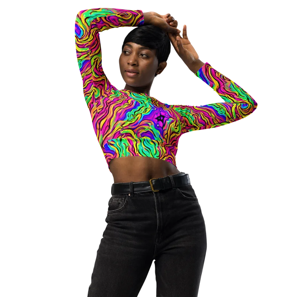 Kaleidoscope Torrent on Long Sleeve Crop Top — Front