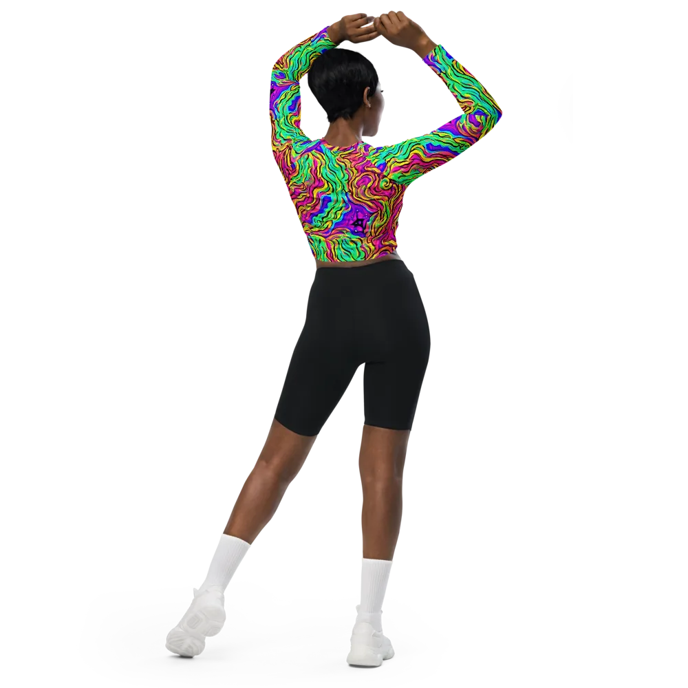 Kaleidoscope Torrent on Long Sleeve Crop Top — Back