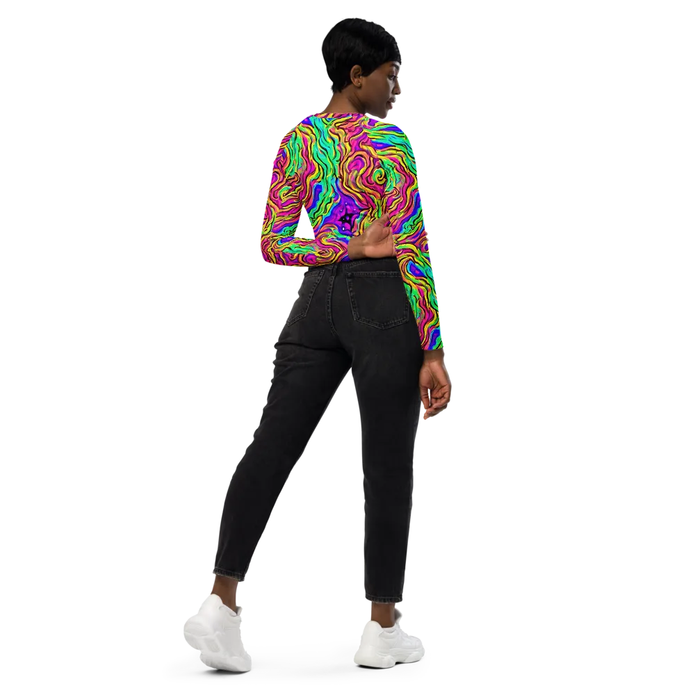Kaleidoscope Torrent on Long Sleeve Crop Top — Right Back
