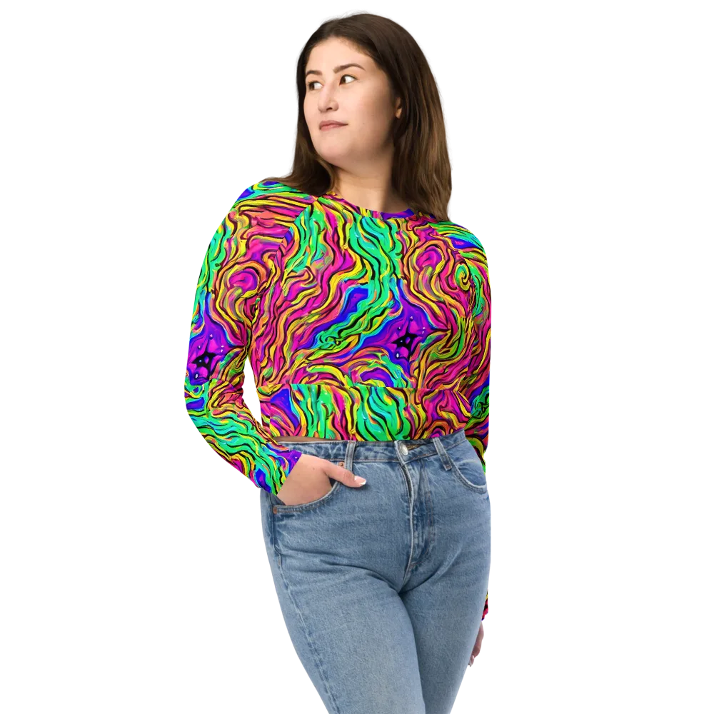 Kaleidoscope Torrent on Long Sleeve Crop Top — Front