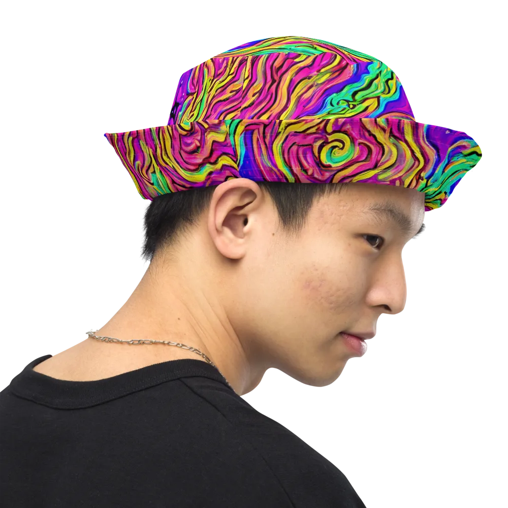 Kaleidoscope Torrent on Reversible Bucket Hat — Right Outside