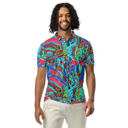 Cosmic Cabaret on a Men's Slim Fit Polo Shirt