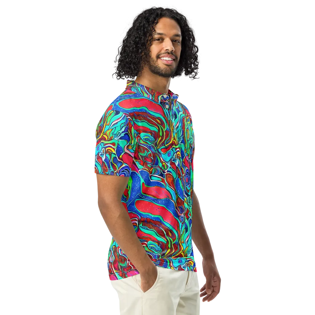 Cosmic Cabaret on Men's Slim Fit Polo Shirt — Right Front
