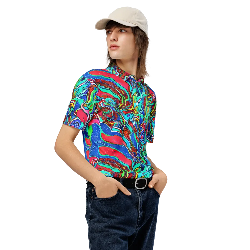 Cosmic Cabaret on Men's Slim Fit Polo Shirt — Right Front