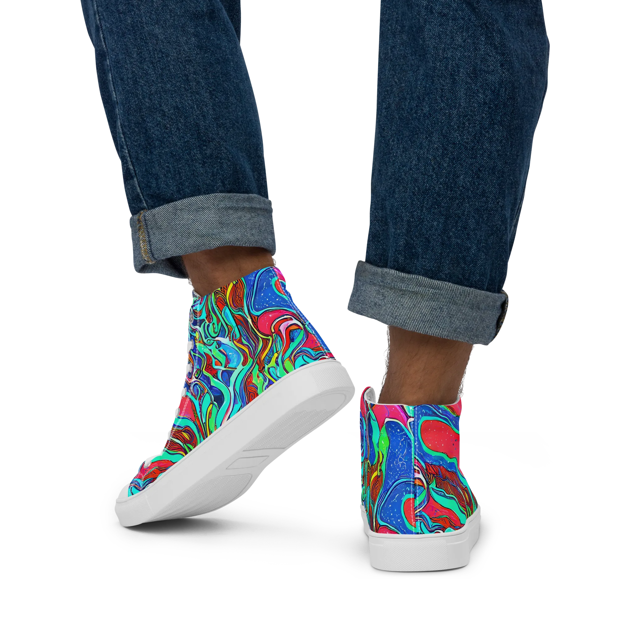 Cosmic Cabaret on Men's High Top Canvas Shoes — Back