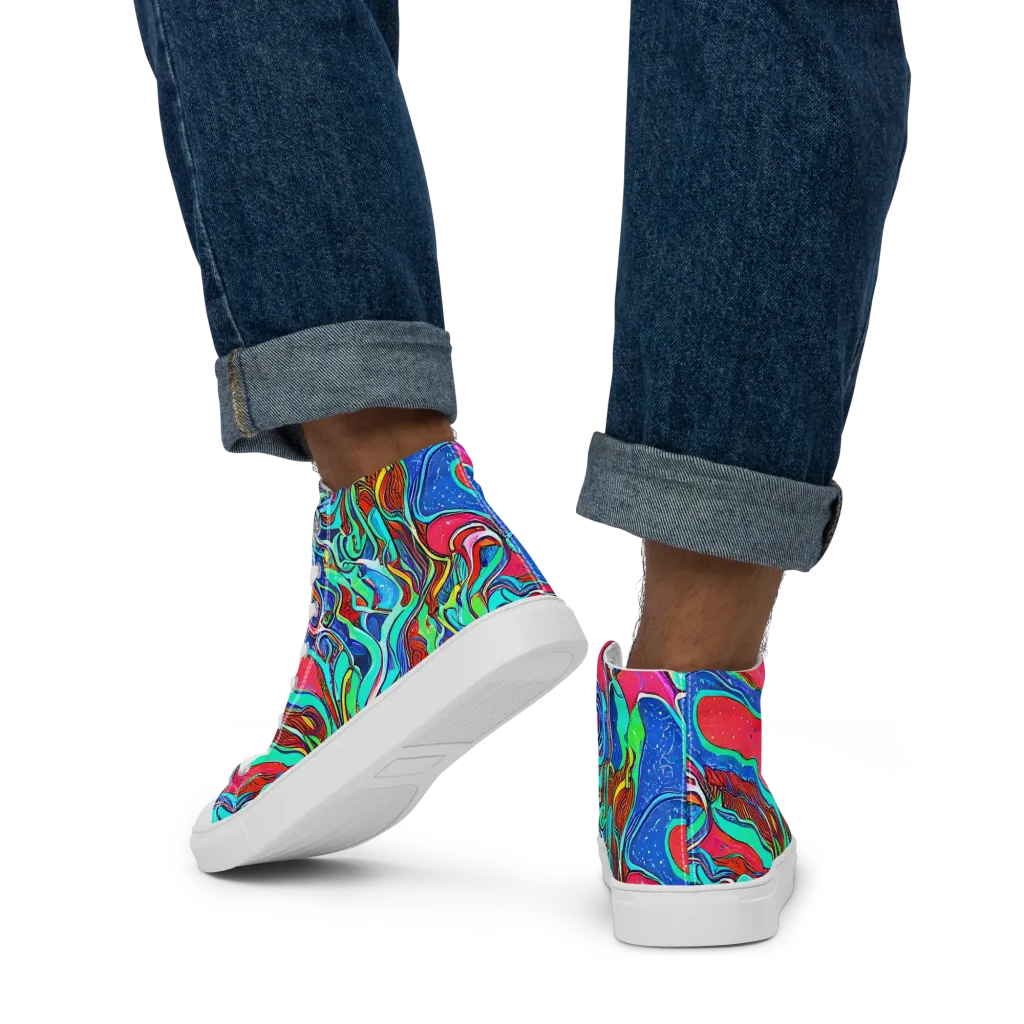 Cosmic Cabaret on Men's High Top Canvas Shoes — Back