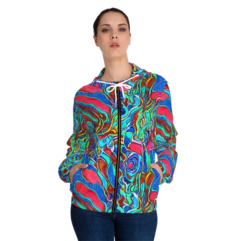 Cosmic Cabaret on Women's Full-Zip Hoodie — Front On Person
