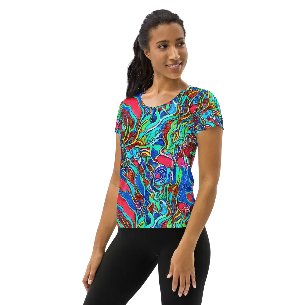 Cosmic Cabaret on Women's Athletic T-Shirt — Left