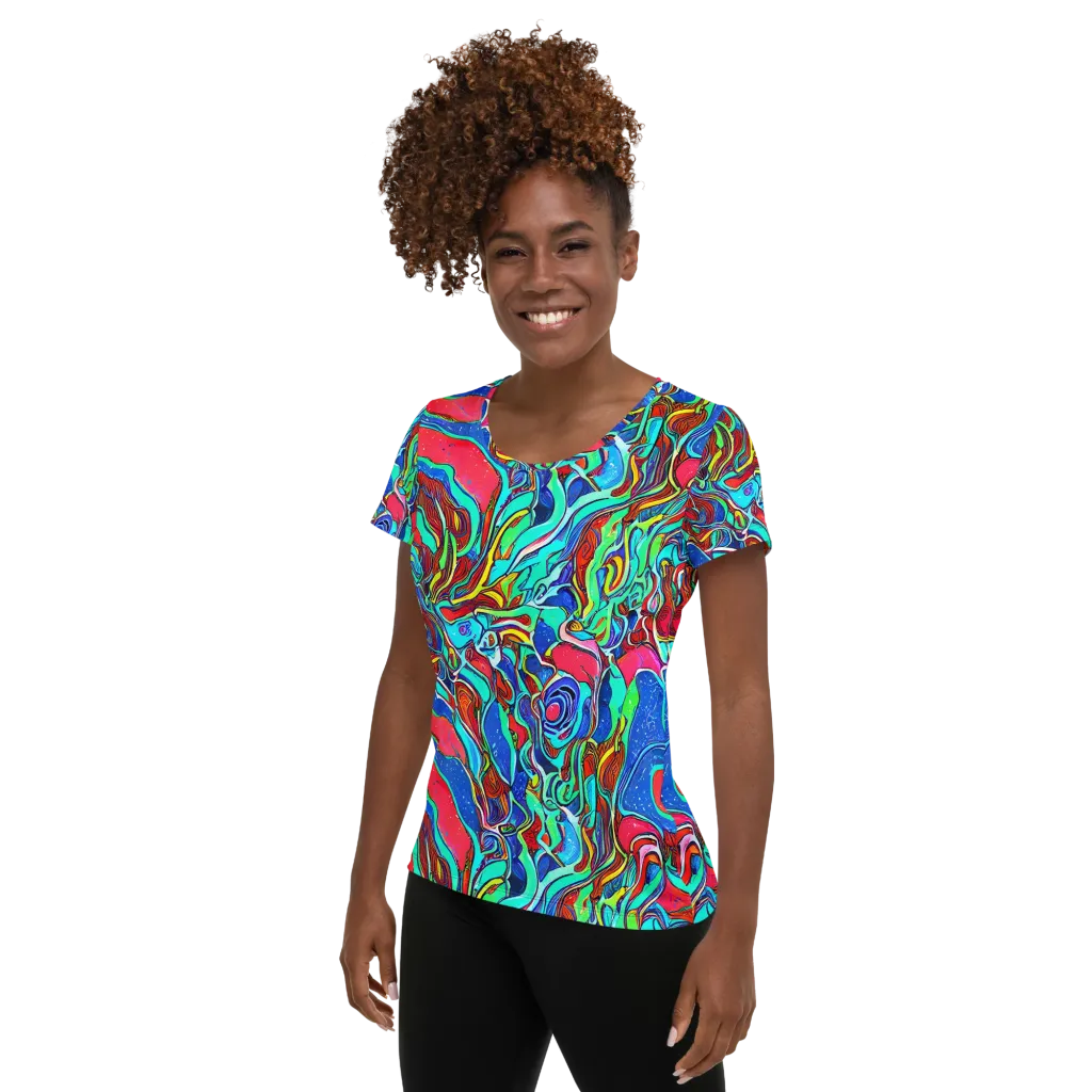 Cosmic Cabaret on Women's Athletic T-Shirt — Left