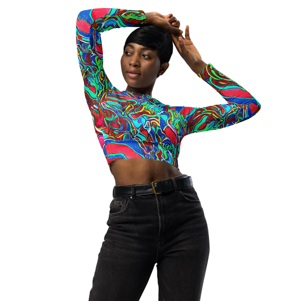 Cosmic Cabaret on Long Sleeve Crop Top — Front