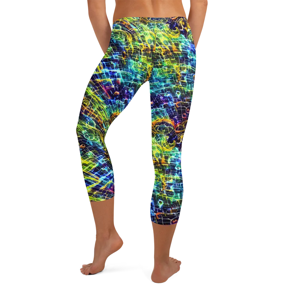 Electric Gridfall on Capri Leggings — Back