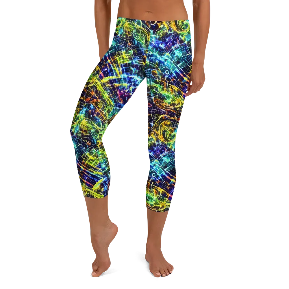 Electric Gridfall on Capri Leggings — Front