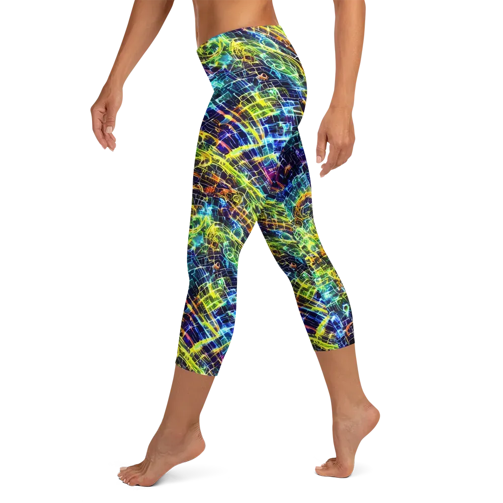 Electric Gridfall on Capri Leggings — Left