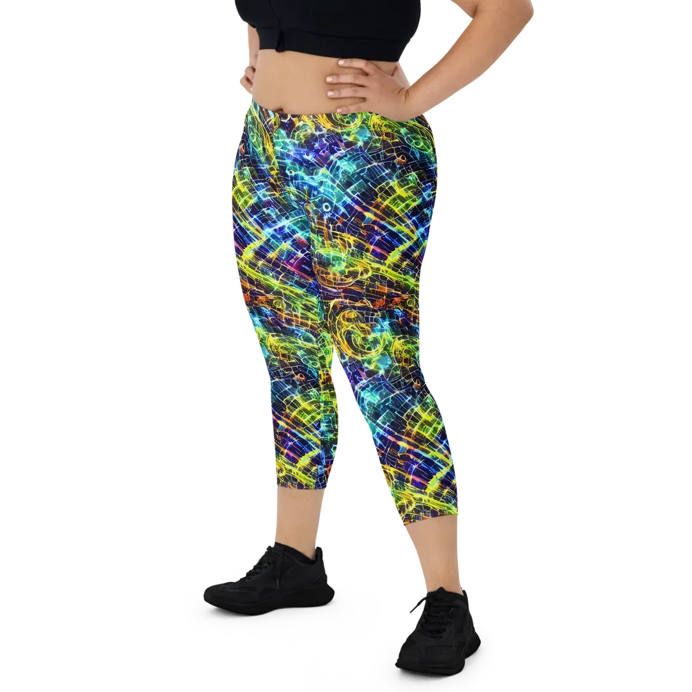 Electric Gridfall on Capri Leggings — Front