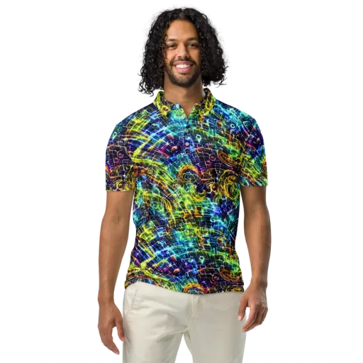 Electric Gridfall on a Men's Slim Fit Polo Shirt