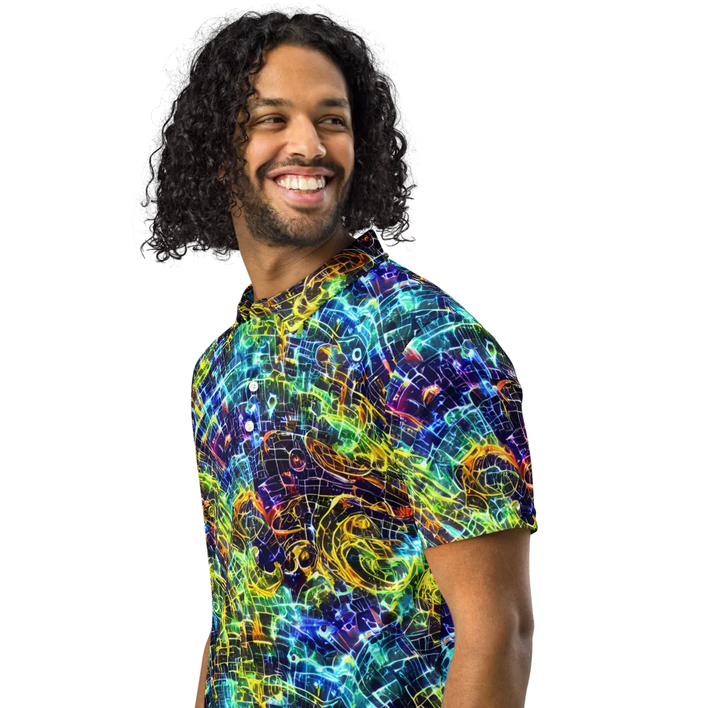Electric Gridfall on Men's Slim Fit Polo Shirt — Left Front