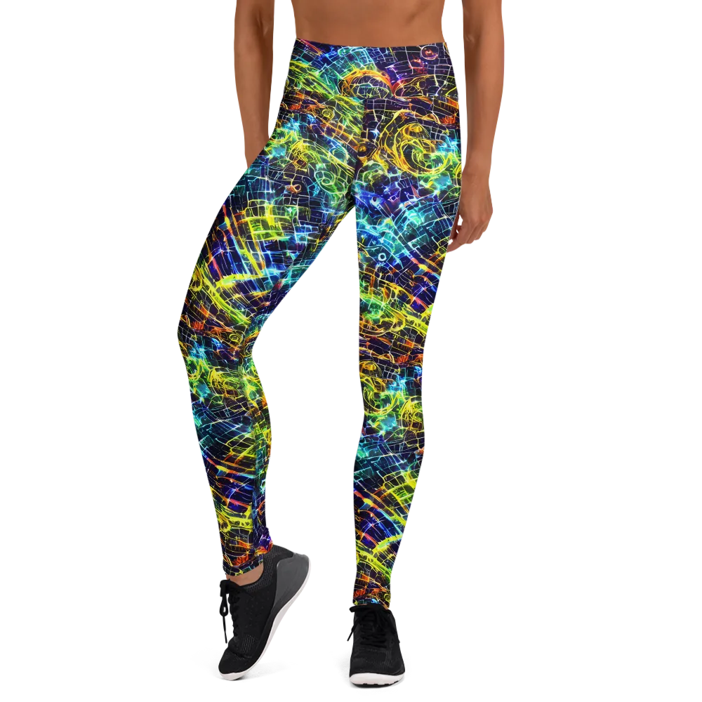 Electric Gridfall on Yoga Leggings — Front
