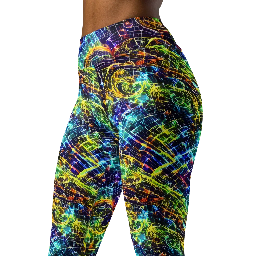 Electric Gridfall on Yoga Leggings — Left Front