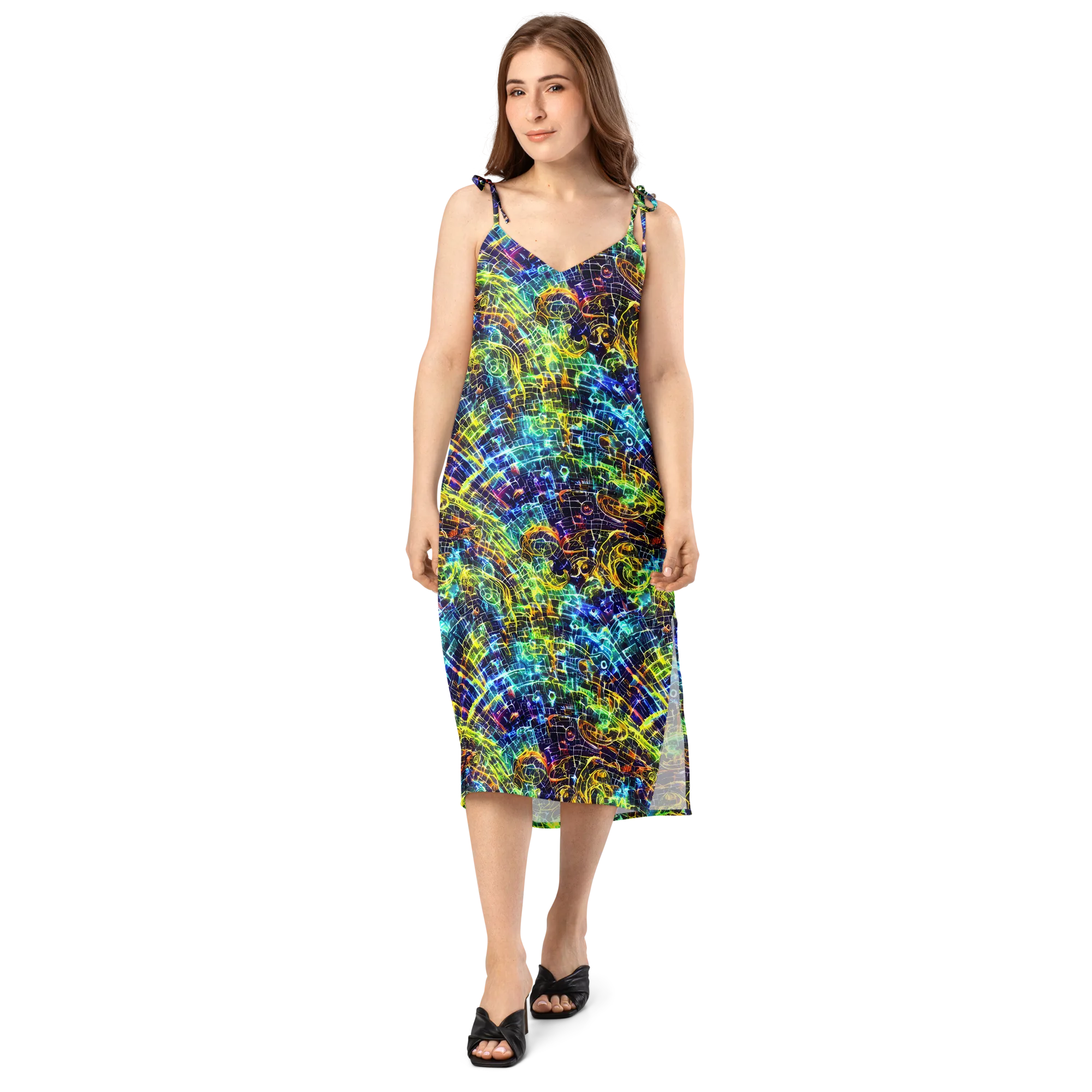 Electric Gridfall on Slip Dress — Front