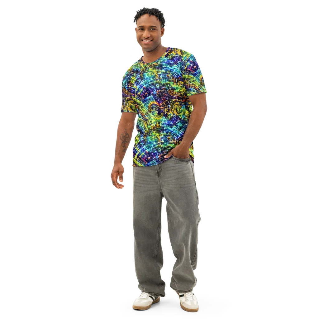 Electric Gridfall on Men's Cotton Crew Neck T-Shirt — Front