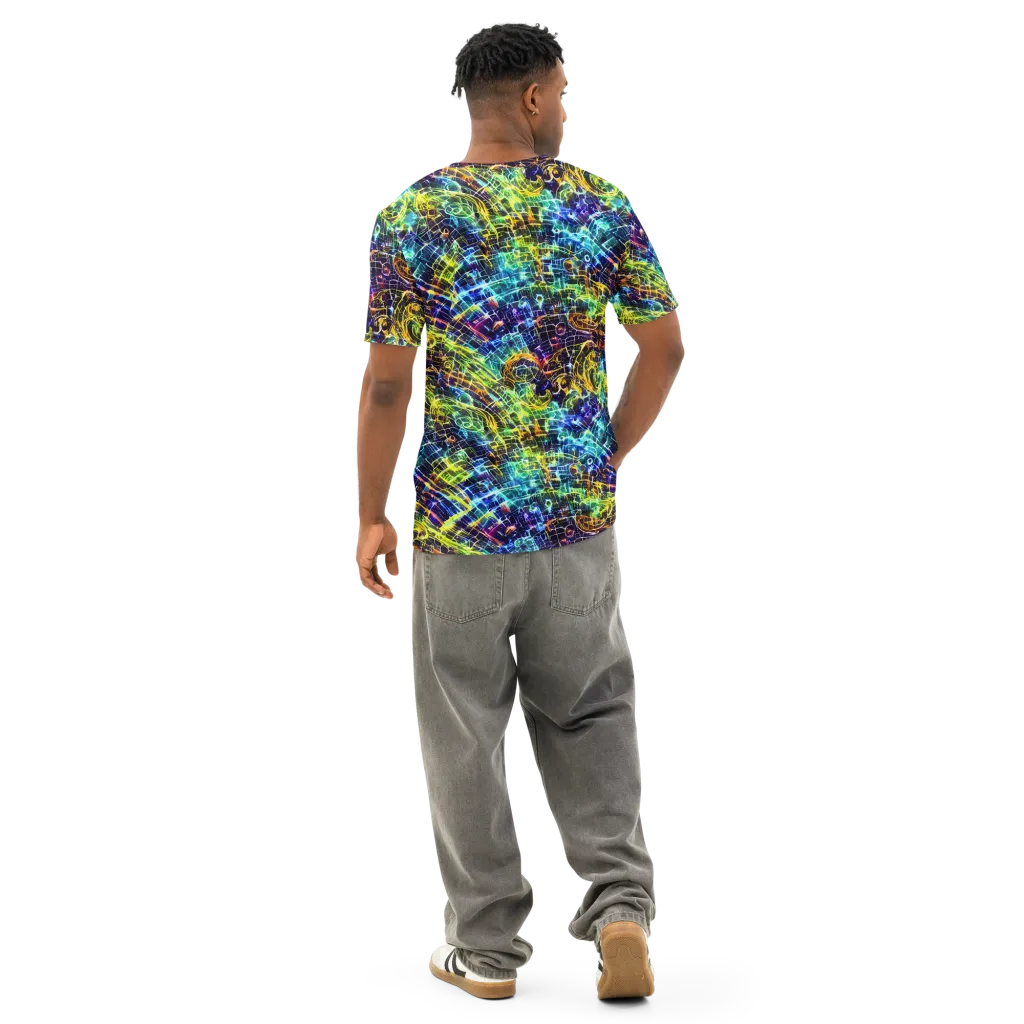 Electric Gridfall on Men's Cotton Crew Neck T-Shirt — Back