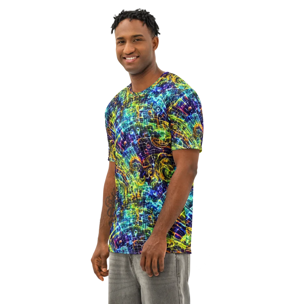 Electric Gridfall on Men's Cotton Crew Neck T-Shirt — Left Front