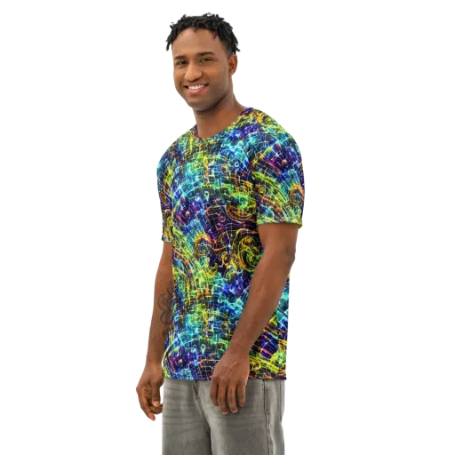 Electric Gridfall on a Men's Cotton Crew Neck T-Shirt