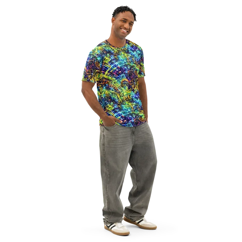 Electric Gridfall on Men's Cotton Crew Neck T-Shirt — Right Front