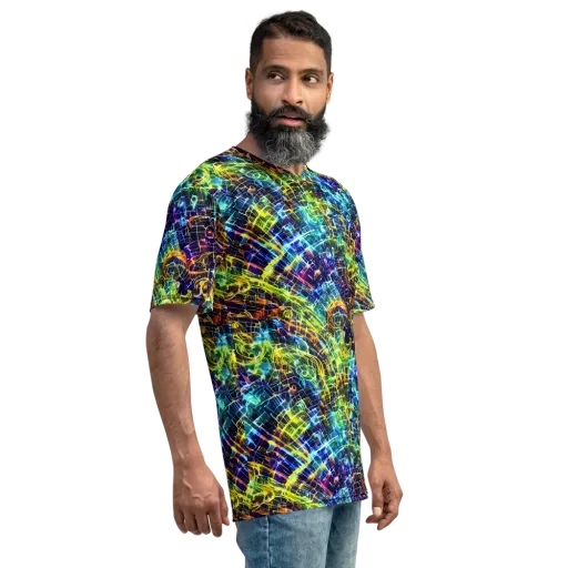 Electric Gridfall on a Men's Crew Neck T-Shirt