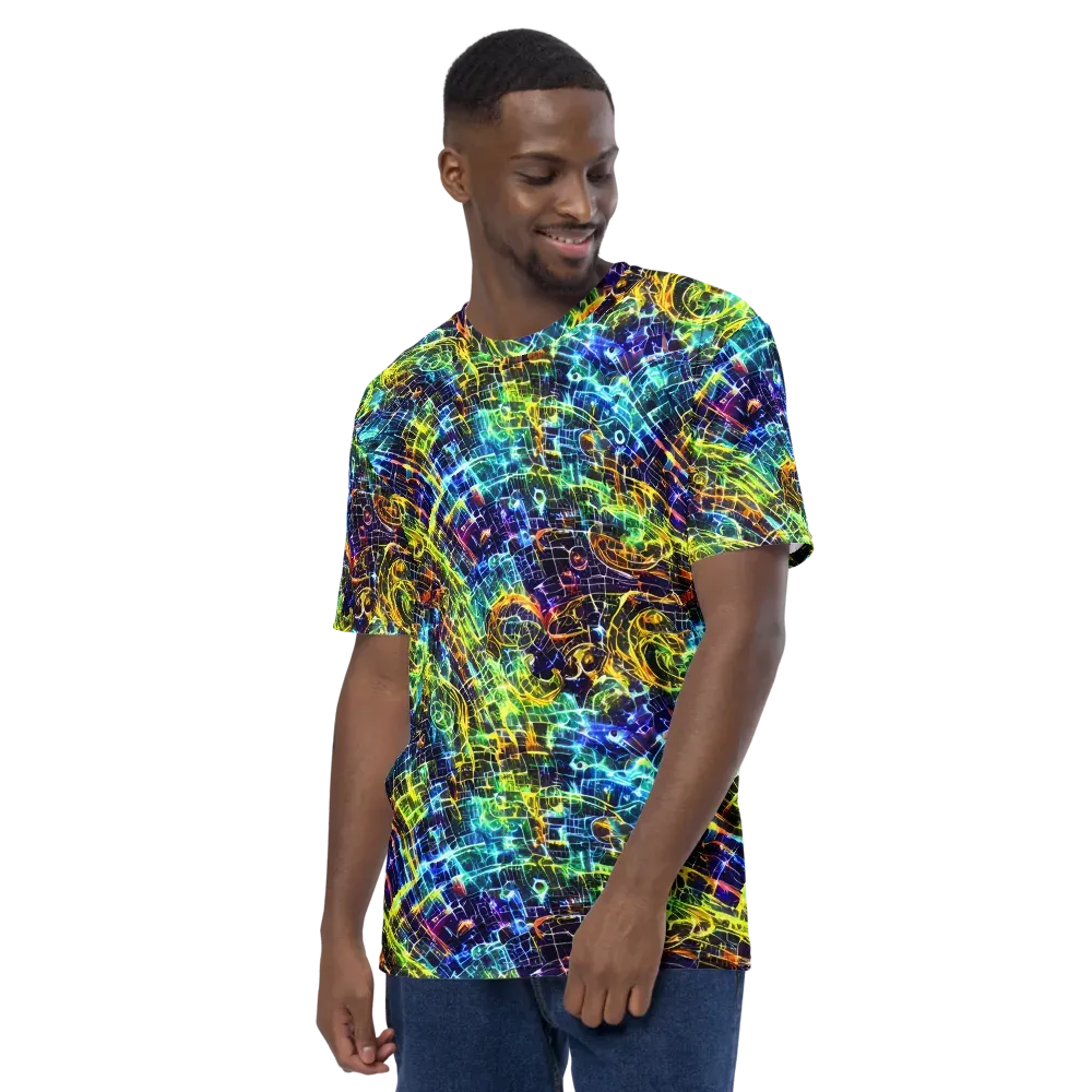 Electric Gridfall on Men's Crew Neck T-Shirt — Left