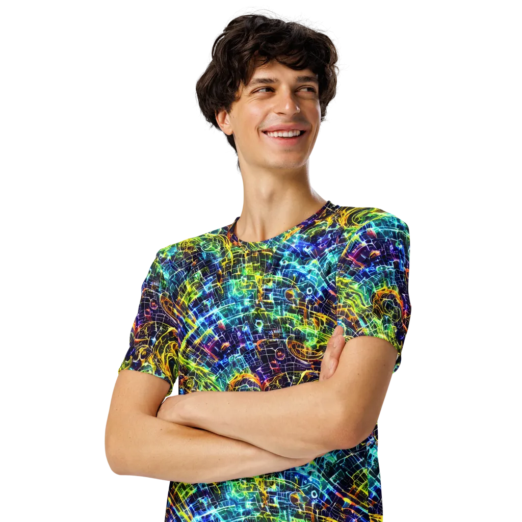 Electric Gridfall on Men's Crew Neck T-Shirt — Left Front