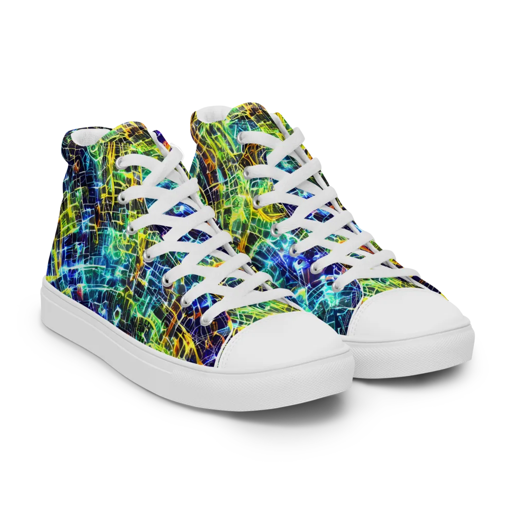 Electric Gridfall on Men's High Top Canvas Shoes — Right Front