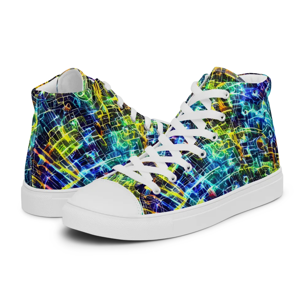 Electric Gridfall on Men's High Top Canvas Shoes — Left