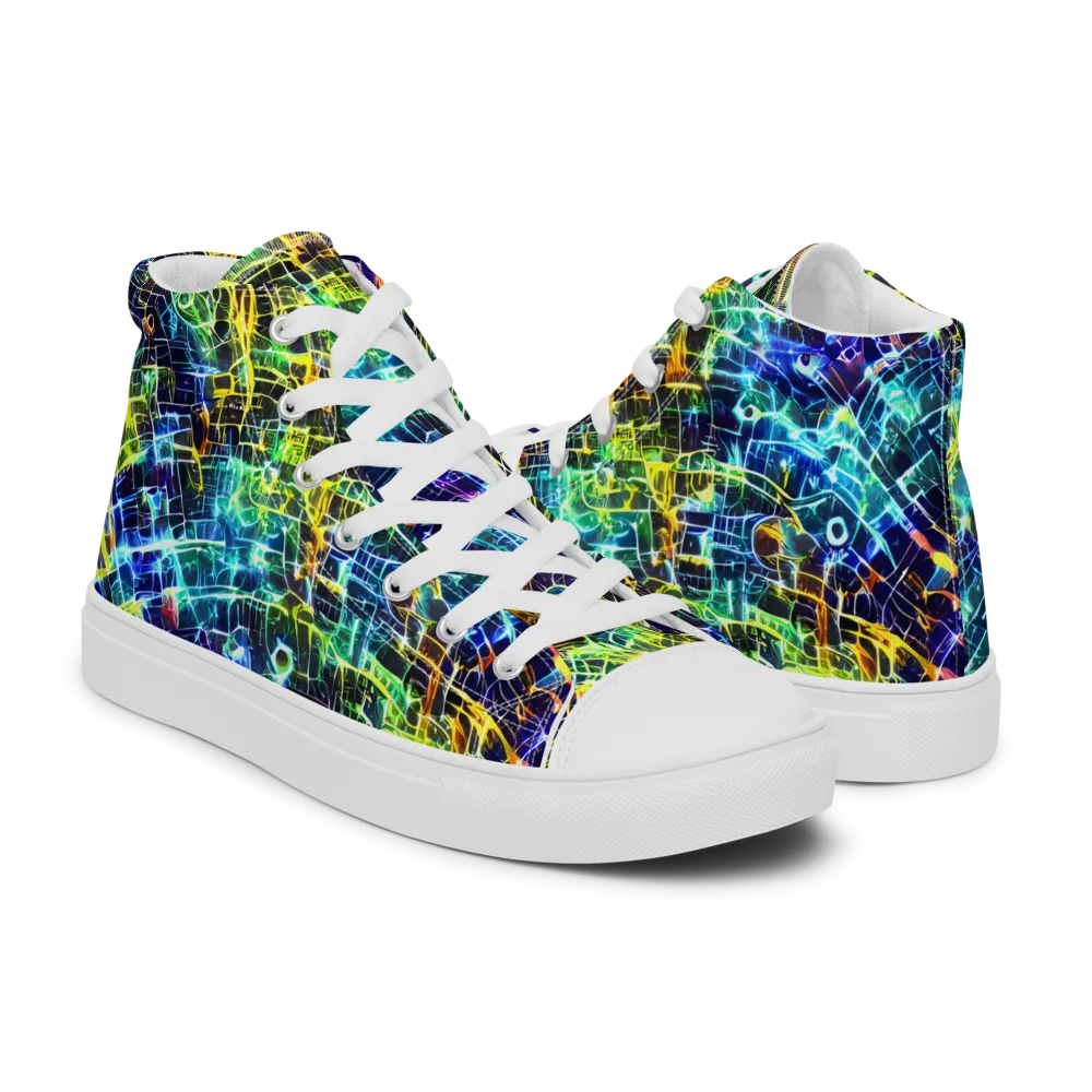 Electric Gridfall on Men's High Top Canvas Shoes — Right