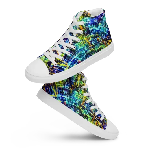 Electric Gridfall on a Men's High Top Canvas Shoes