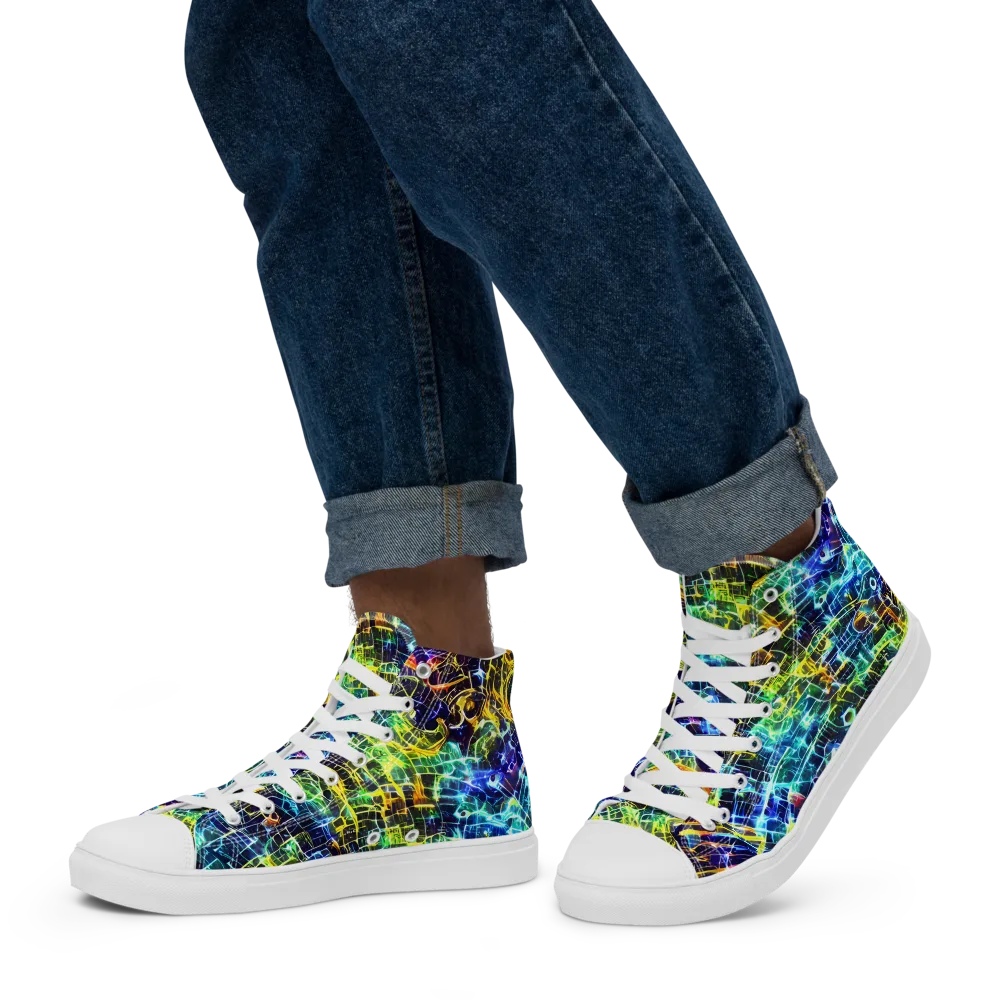 Electric Gridfall on Men's High Top Canvas Shoes — Left