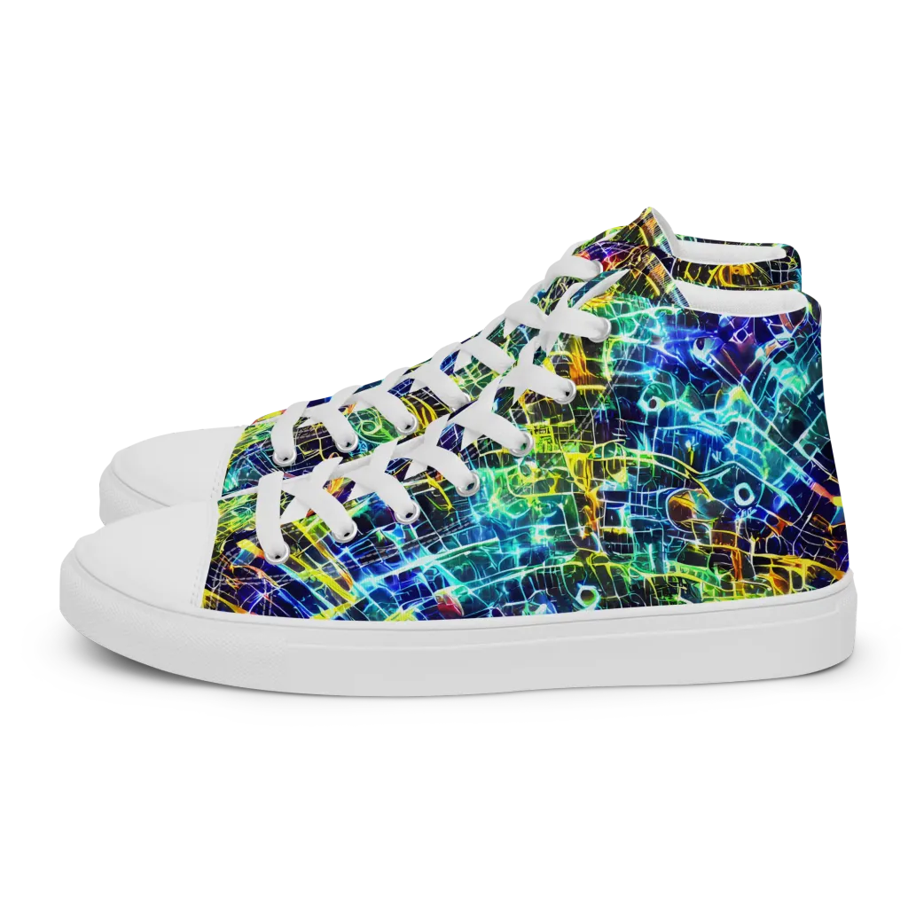 Electric Gridfall on Women's High Top Canvas Shoes — Left