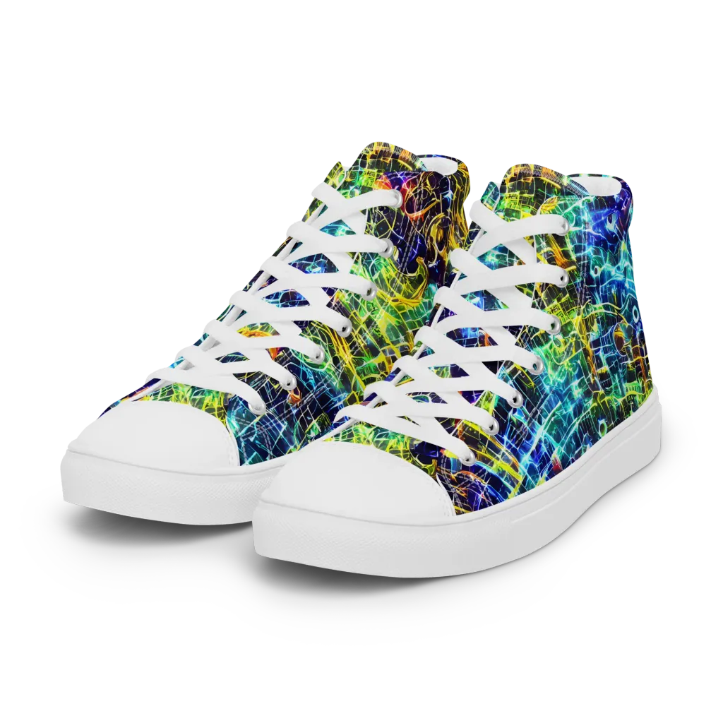 Electric Gridfall on Women's High Top Canvas Shoes — Left Front