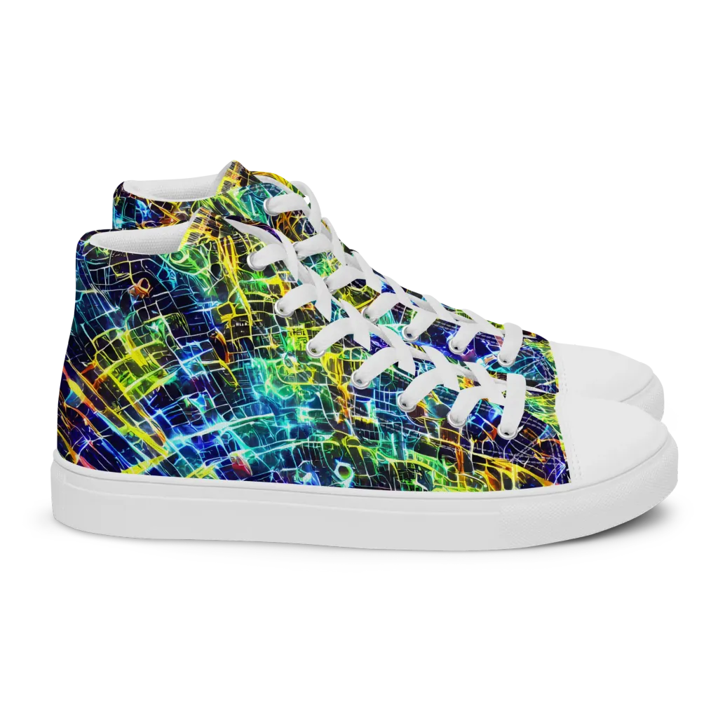 Electric Gridfall on Women's High Top Canvas Shoes — Right