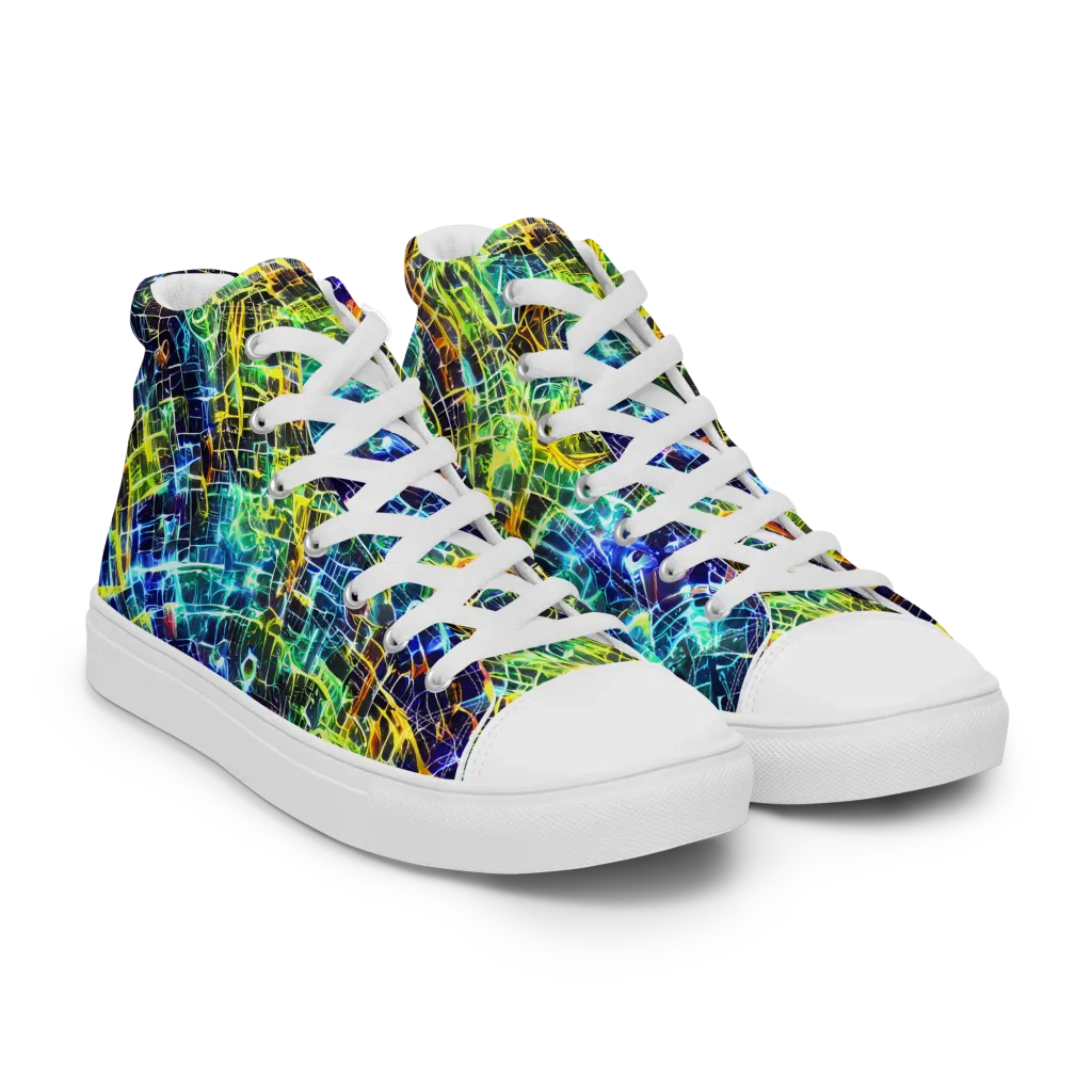 Electric Gridfall on Women's High Top Canvas Shoes — Right Front
