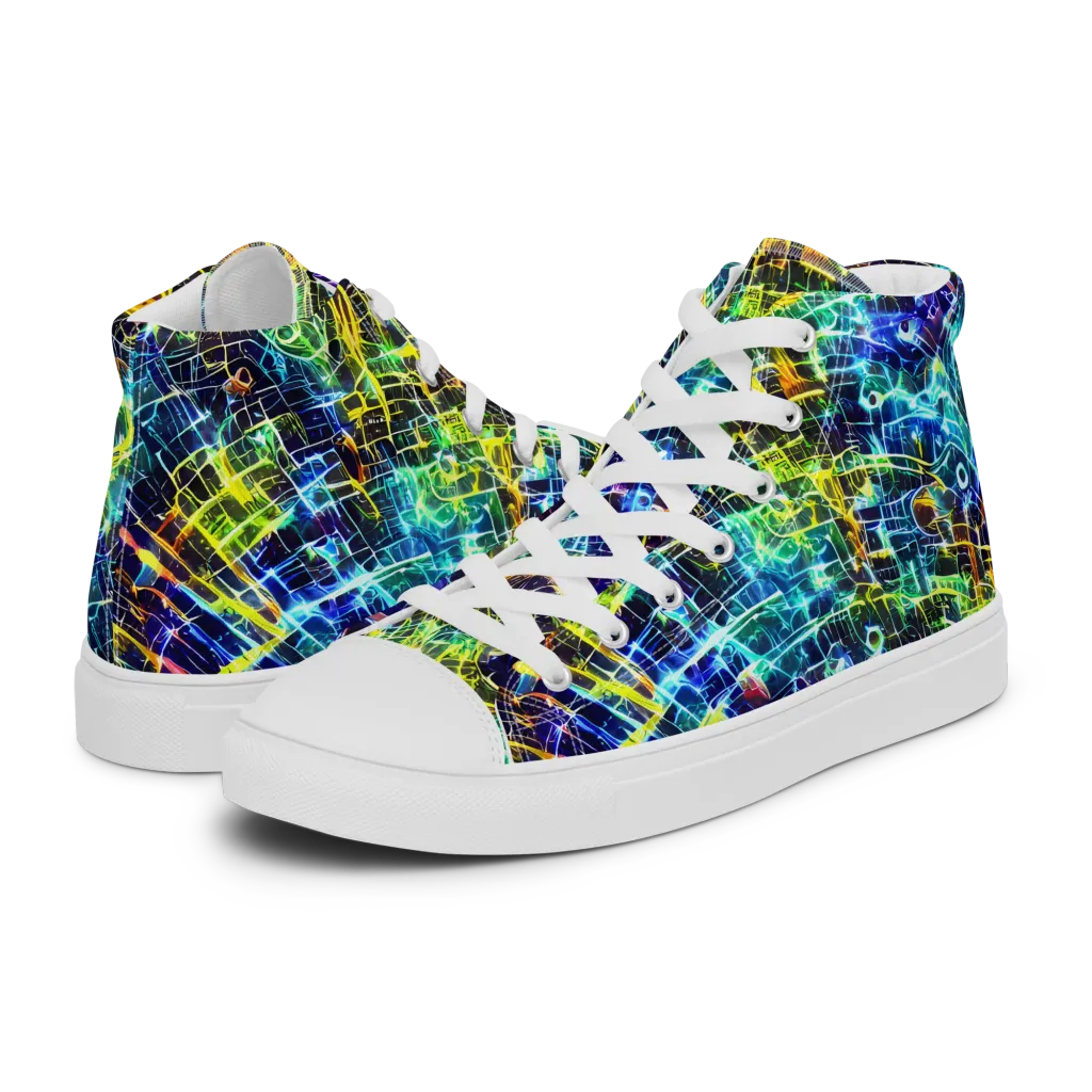 Electric Gridfall on Women's High Top Canvas Shoes — Left