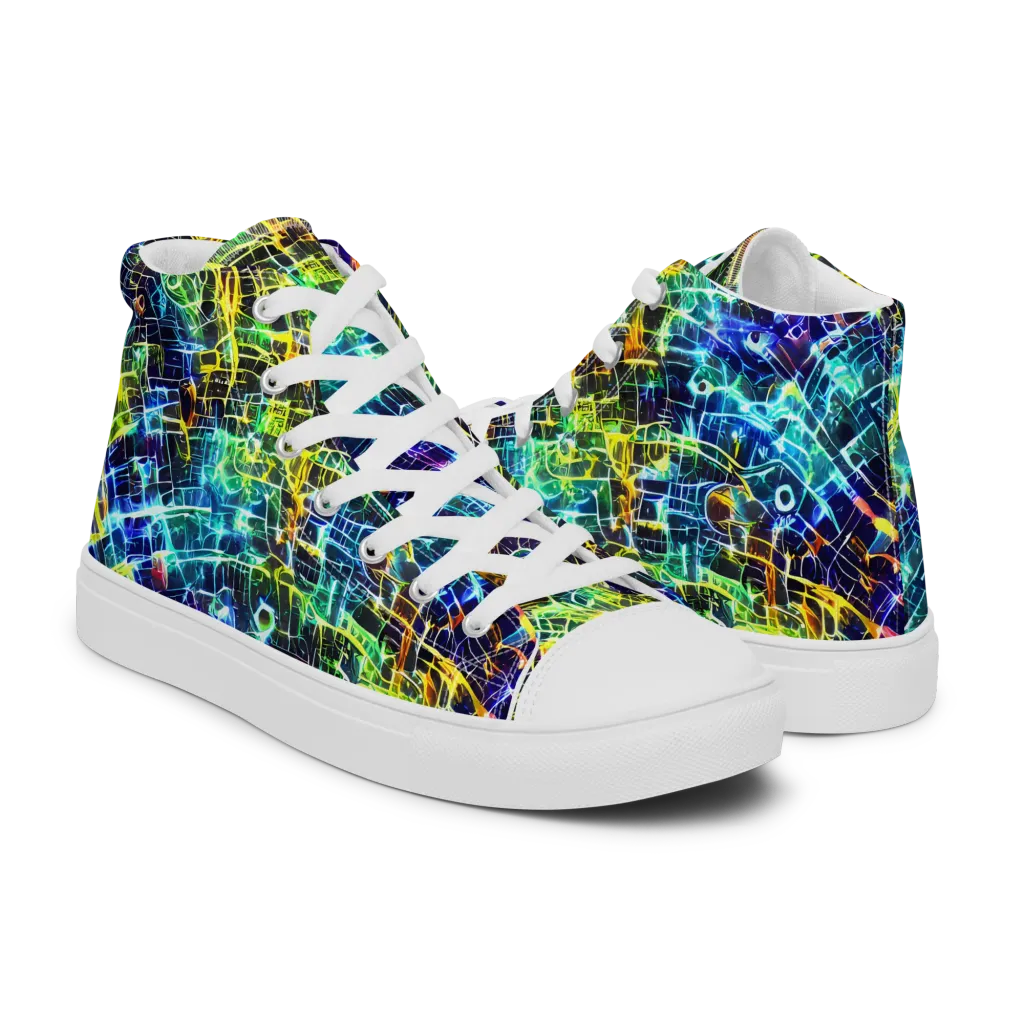 Electric Gridfall on Women's High Top Canvas Shoes — Right