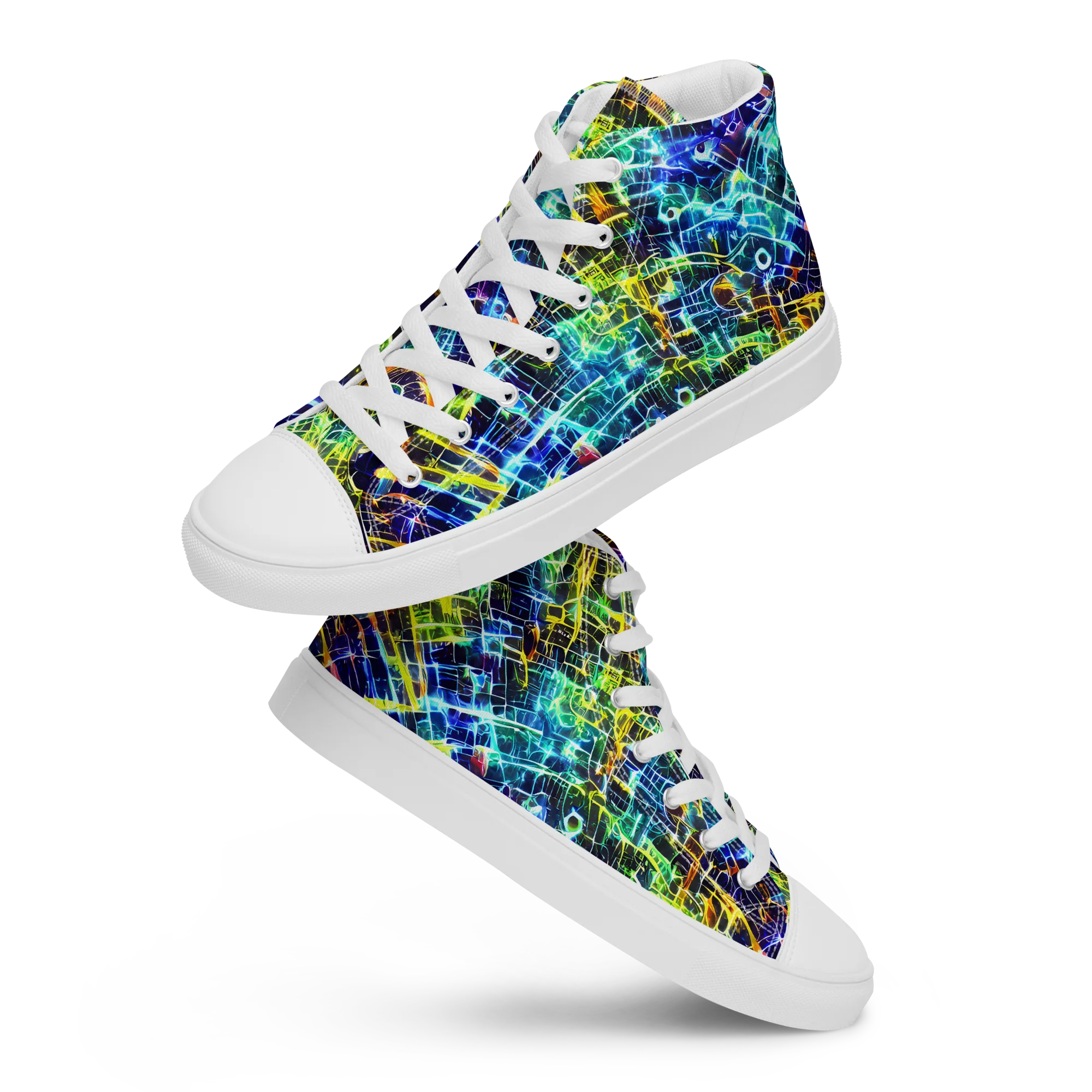 Electric Gridfall on Women's High Top Canvas Shoes — Front