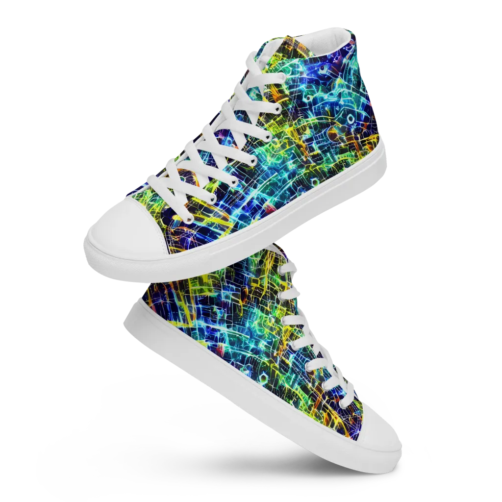Electric Gridfall on Women's High Top Canvas Shoes — Front