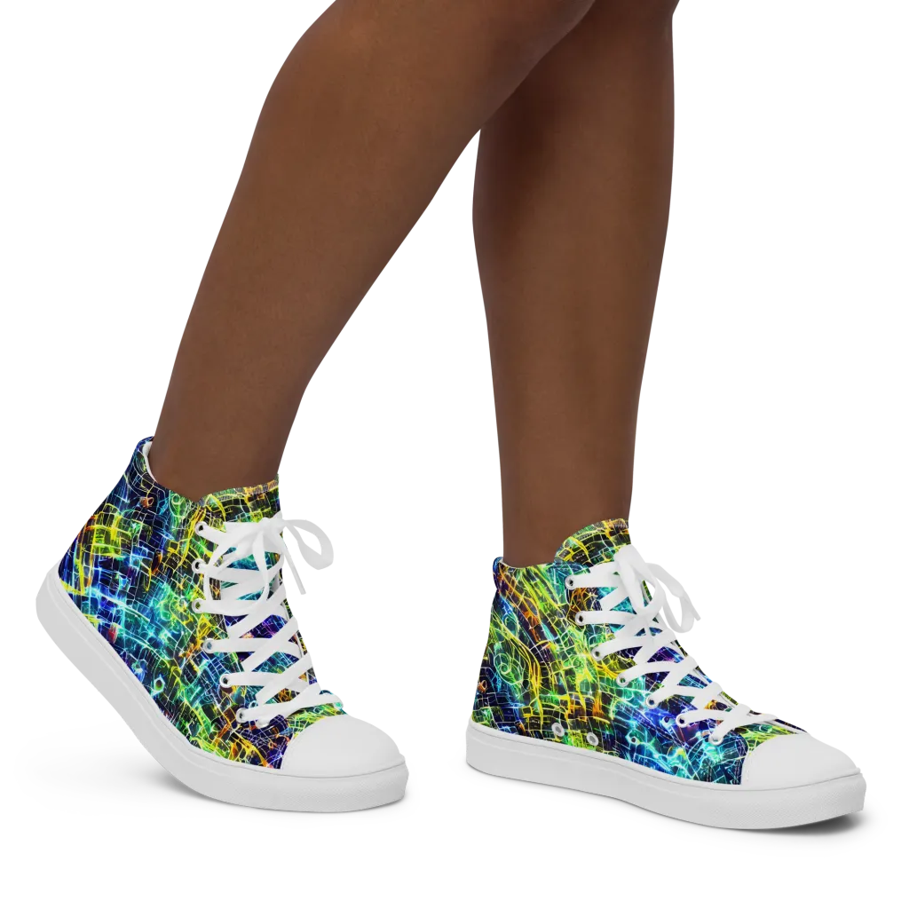 Electric Gridfall on Women's High Top Canvas Shoes — Right