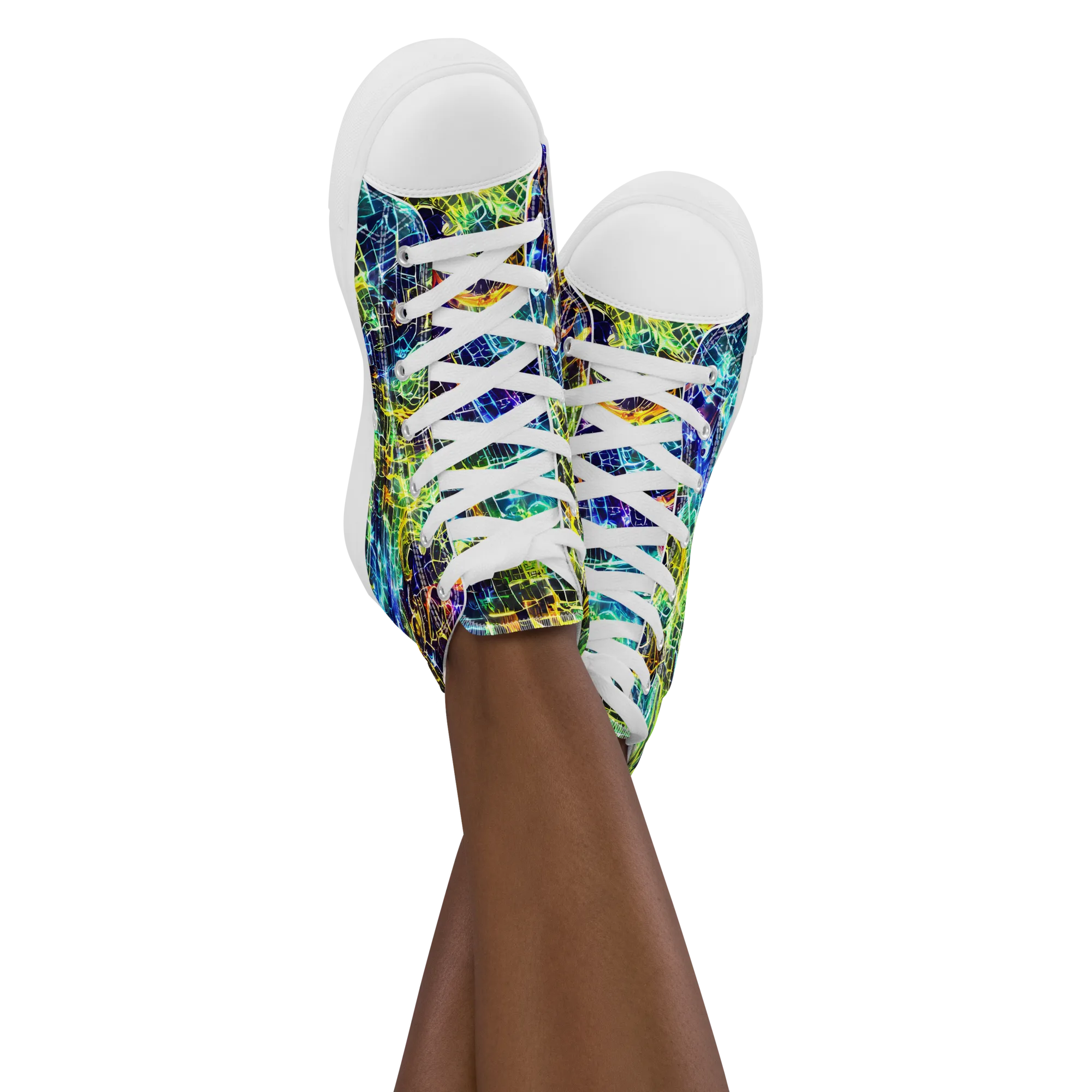 Electric Gridfall on Women's High Top Canvas Shoes — Front