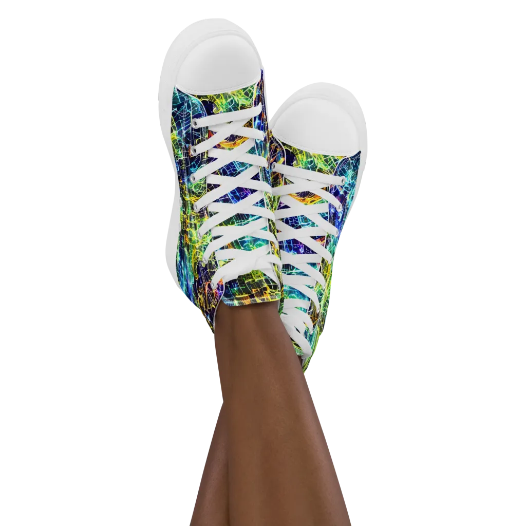 Electric Gridfall on Women's High Top Canvas Shoes — Front